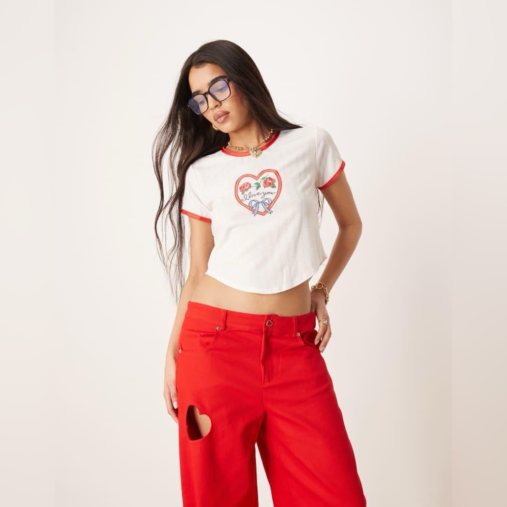 NWT Free People + For Love & Lemons I Love You Heart Baby Tee In White